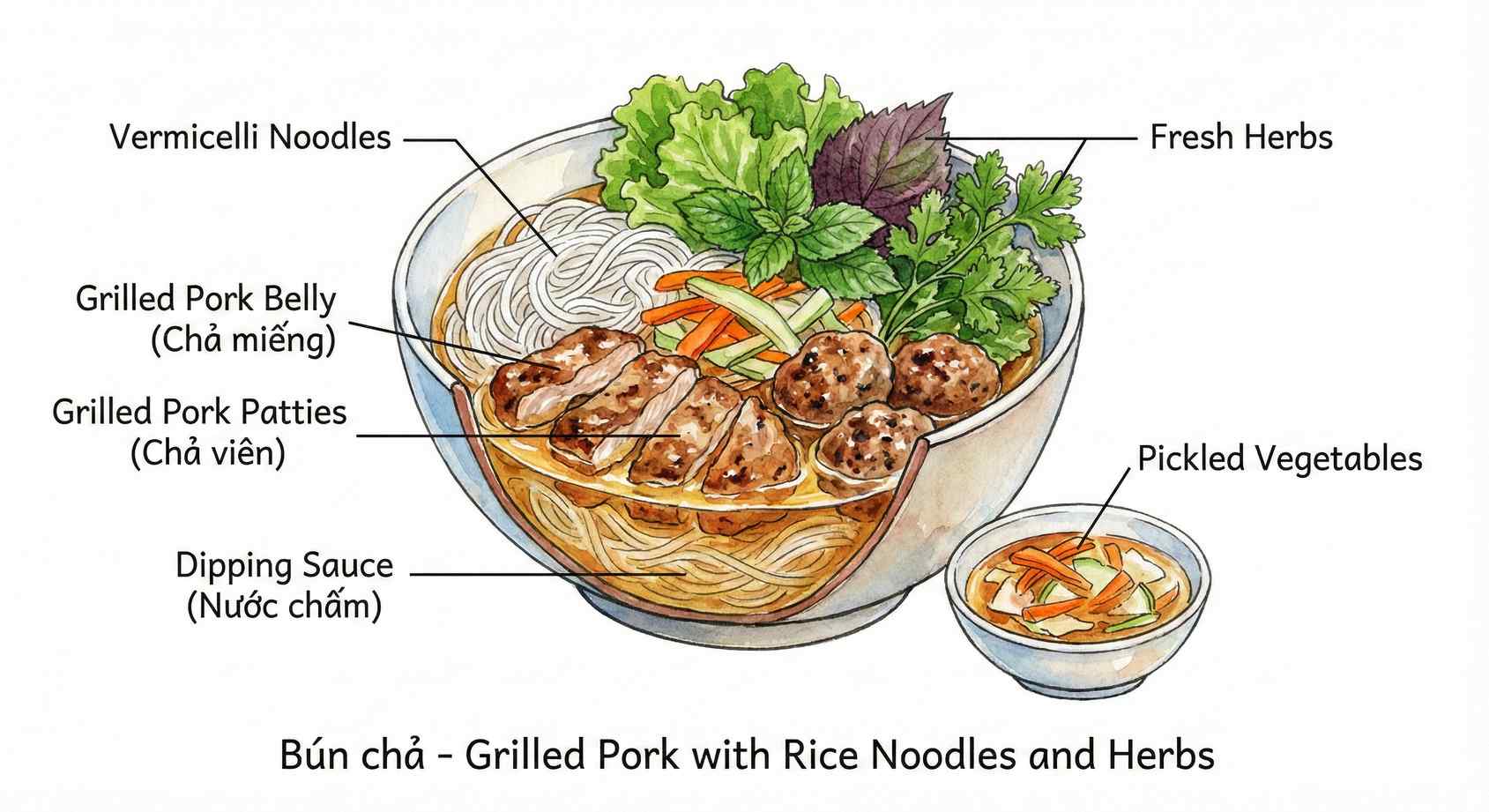 Bún Chả ingredients sketch